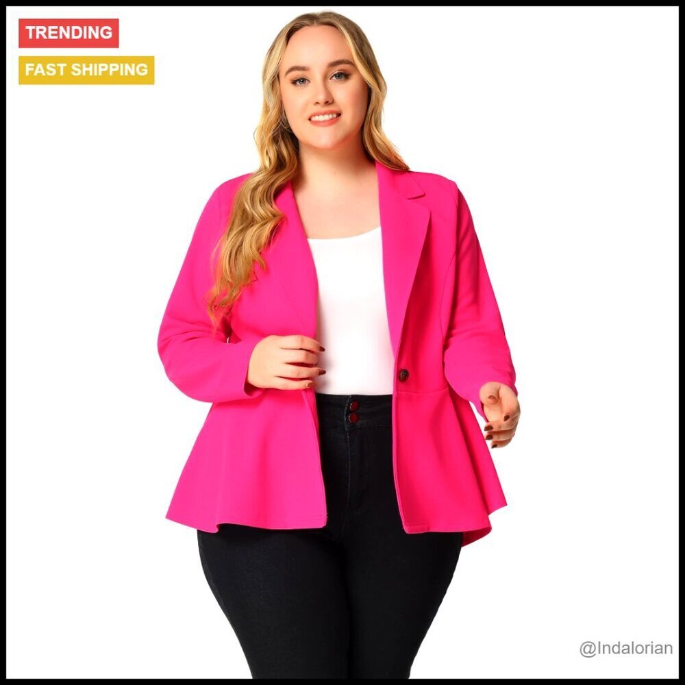 Plus Size Peplum Blazer Notch Lapel Work Business Casual Elegant Jacket